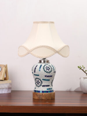 Ambika Home off-white Cotton Mosaic Glass Table Lamp | Decorative Bedside Lamp for Bedroom, Living Room, Hall, Hotel, Café, Restaurant, Office & Study Room | E27 Compatible