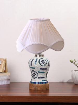 Ambika Home off-white Cotton Mosaic Glass Table Lamp | Decorative Bedside Lamp for Bedroom, Living Room, Hall, Hotel, Café, Restaurant, Office & Study Room | E27 Compatible
