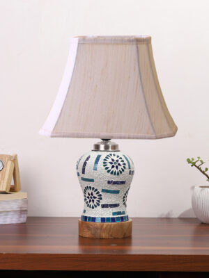 Ambika Home off-white Jute Mosaic Glass Table Lamp | Decorative Bedside Lamp for Bedroom, Living Room, Hall, Hotel, Café, Restaurant, Office & Study Room | E27 Compatible