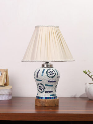 Ambika Home off-white Cotton Mosaic Glass Table Lamp | Decorative Bedside Lamp for Bedroom, Living Room, Hall, Hotel, Café, Restaurant, Office & Study Room | E27 Compatible