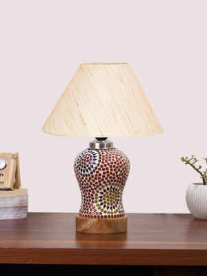 Ambika Home off-white Cotton Mosaic Glass Table Lamp | Decorative Bedside Lamp for Bedroom, Living Room, Hall, Hotel, Café, Restaurant, Office & Study Room | E27 Compatible