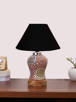 Ambika Home Black Cotton Mosaic Glass Table Lamp | Decorative Bedside Lamp for Bedroom, Living Room, Hall, Hotel, Café, Restaurant, Office & Study Room | E27 Compatible
