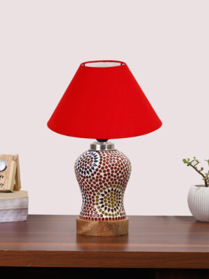 Ambika Home Red Cotton Mosaic Glass Table Lamp | Decorative Bedside Lamp for Bedroom, Living Room, Hall, Hotel, Café, Restaurant, Office & Study Room | E27 Compatible