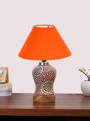 Ambika Home Orange Cotton Mosaic Glass Table Lamp | Decorative Bedside Lamp for Bedroom, Living Room, Hall, Hotel, Café, Restaurant, Office & Study Room | E27 Compatible