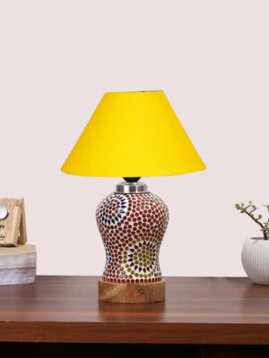 Ambika Home Yellow Cotton Mosaic Glass Table Lamp | Decorative Bedside Lamp for Bedroom, Living Room, Hall, Hotel, Café, Restaurant, Office & Study Room | E27 Compatible
