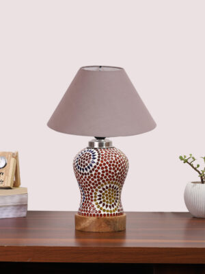 Ambika Home Grey Cotton Mosaic Glass Table Lamp | Decorative Bedside Lamp for Bedroom, Living Room, Hall, Hotel, Café, Restaurant, Office & Study Room | E27 Compatible
