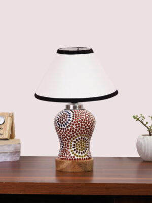 Ambika Home White & Black Cotton Mosaic Glass Table Lamp | Decorative Bedside Lamp for Bedroom, Living Room, Hall, Hotel, Café, Restaurant, Office & Study Room | E27 Compatible
