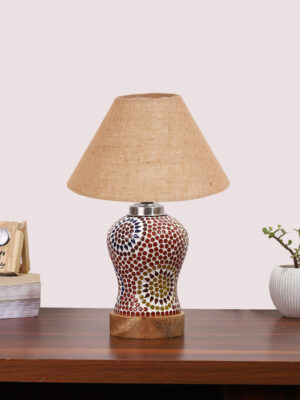 Ambika Home Beige Jute Mosaic Glass Table Lamp | Decorative Bedside Lamp for Bedroom, Living Room, Hall, Hotel, Café, Restaurant, Office & Study Room | E27 Compatible
