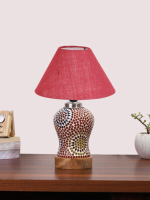 Ambika Home Pink Jute Mosaic Glass Table Lamp | Decorative Bedside Lamp for Bedroom, Living Room, Hall, Hotel, Café, Restaurant, Office & Study Room | E27 Compatible