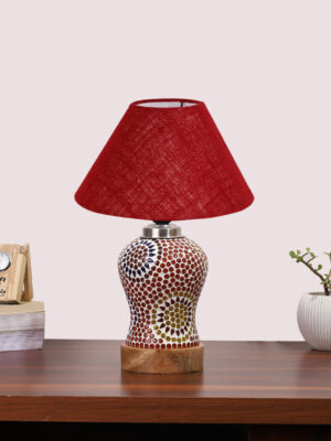 Ambika Home Maroon Jute Mosaic Glass Table Lamp | Decorative Bedside Lamp for Bedroom, Living Room, Hall, Hotel, Café, Restaurant, Office & Study Room | E27 Compatible