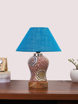 Ambika Home Turquoise Jute Mosaic Glass Table Lamp | Decorative Bedside Lamp for Bedroom, Living Room, Hall, Hotel, Café, Restaurant, Office & Study Room | E27 Compatible