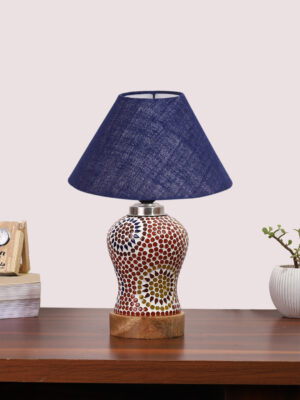 Ambika Home Blue Jute Mosaic Glass Table Lamp | Decorative Bedside Lamp for Bedroom, Living Room, Hall, Hotel, Café, Restaurant, Office & Study Room | E27 Compatible