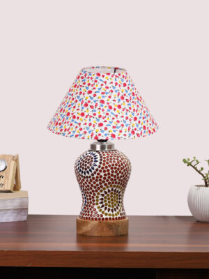 Ambika Home Multicolor Cotton Mosaic Glass Table Lamp | Decorative Bedside Lamp for Bedroom, Living Room, Hall, Hotel, Café, Restaurant, Office & Study Room | E27 Compatible