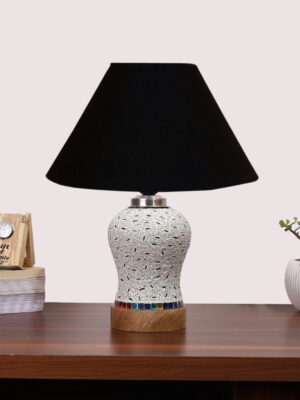Ambika Home Black Cotton Mosaic Glass Table Lamp | Decorative Bedside Lamp for Bedroom, Living Room, Hall, Hotel, Café, Restaurant, Office & Study Room | E27 Compatible