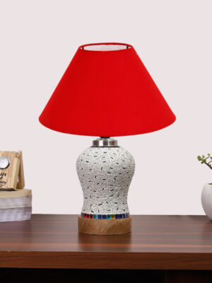 Ambika Home Red Cotton Mosaic Glass Table Lamp | Decorative Bedside Lamp for Bedroom, Living Room, Hall, Hotel, Café, Restaurant, Office & Study Room | E27 Compatible