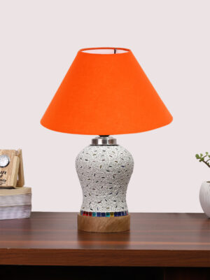 Ambika Home Orange Cotton Mosaic Glass Table Lamp | Decorative Bedside Lamp for Bedroom, Living Room, Hall, Hotel, Café, Restaurant, Office & Study Room | E27 Compatible