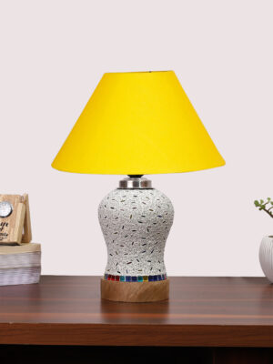 Ambika Home Yellow Cotton Mosaic Glass Table Lamp | Decorative Bedside Lamp for Bedroom, Living Room, Hall, Hotel, Café, Restaurant, Office & Study Room | E27 Compatible