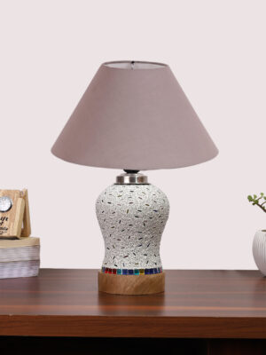 Ambika Home Grey Cotton Mosaic Glass Table Lamp | Decorative Bedside Lamp for Bedroom, Living Room, Hall, Hotel, Café, Restaurant, Office & Study Room | E27 Compatible