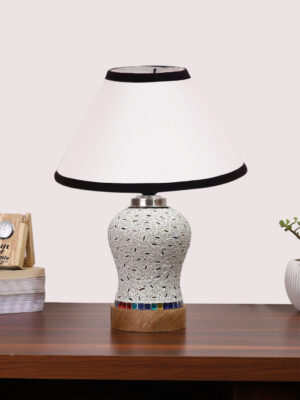 Ambika Home White & Black Cotton Mosaic Glass Table Lamp | Decorative Bedside Lamp for Bedroom, Living Room, Hall, Hotel, Café, Restaurant, Office & Study Room | E27 Compatible