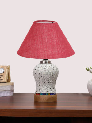 Ambika Home Pink Jute Mosaic Glass Table Lamp | Decorative Bedside Lamp for Bedroom, Living Room, Hall, Hotel, Café, Restaurant, Office & Study Room | E27 Compatible