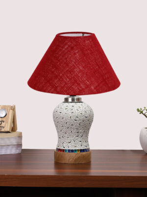 Ambika Home Maroon Jute Mosaic Glass Table Lamp | Decorative Bedside Lamp for Bedroom, Living Room, Hall, Hotel, Café, Restaurant, Office & Study Room | E27 Compatible