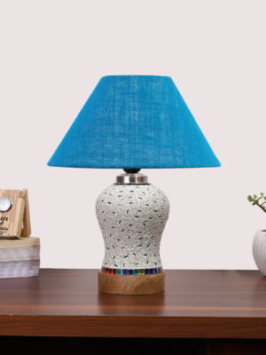 Ambika Home Turquoise Jute Mosaic Glass Table Lamp | Decorative Bedside Lamp for Bedroom, Living Room, Hall, Hotel, Café, Restaurant, Office & Study Room | E27 Compatible
