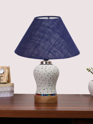 Ambika Home Blue Jute Mosaic Glass Table Lamp | Decorative Bedside Lamp for Bedroom, Living Room, Hall, Hotel, Café, Restaurant, Office & Study Room | E27 Compatible