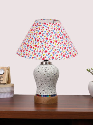 Ambika Home Multicolor Cotton Mosaic Glass Table Lamp | Decorative Bedside Lamp for Bedroom, Living Room, Hall, Hotel, Café, Restaurant, Office & Study Room | E27 Compatible