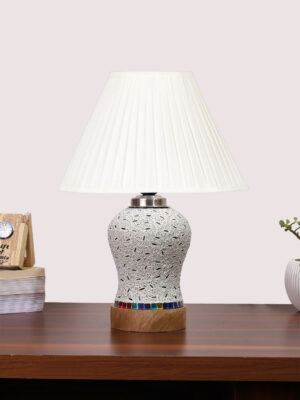 Ambika Home off-white Cotton Mosaic Glass Table Lamp | Decorative Bedside Lamp for Bedroom, Living Room, Hall, Hotel, Café, Restaurant, Office & Study Room | E27 Compatible