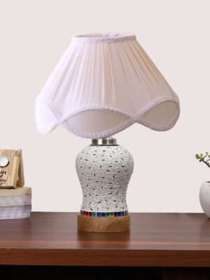 Ambika Home off-white Cotton Mosaic Glass Table Lamp | Decorative Bedside Lamp for Bedroom, Living Room, Hall, Hotel, Café, Restaurant, Office & Study Room | E27 Compatible