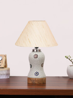 Ambika Home off-white Cotton Mosaic Glass Table Lamp | Decorative Bedside Lamp for Bedroom, Living Room, Hall, Hotel, Café, Restaurant, Office & Study Room | E27 Compatible