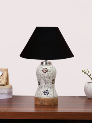 Ambika Home Black Cotton Mosaic Glass Table Lamp | Decorative Bedside Lamp for Bedroom, Living Room, Hall, Hotel, Café, Restaurant, Office & Study Room | E27 Compatible