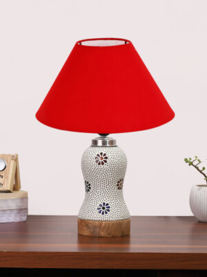 Ambika Home Red Cotton Mosaic Glass Table Lamp | Decorative Bedside Lamp for Bedroom, Living Room, Hall, Hotel, Café, Restaurant, Office & Study Room | E27 Compatible