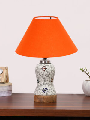 Ambika Home Orange Cotton Mosaic Glass Table Lamp | Decorative Bedside Lamp for Bedroom, Living Room, Hall, Hotel, Café, Restaurant, Office & Study Room | E27 Compatible