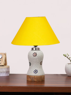 Ambika Home Yellow Cotton Mosaic Glass Table Lamp | Decorative Bedside Lamp for Bedroom, Living Room, Hall, Hotel, Café, Restaurant, Office & Study Room | E27 Compatible