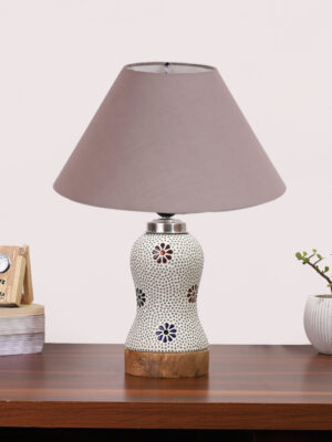 Ambika Home Grey Cotton Mosaic Glass Table Lamp | Decorative Bedside Lamp for Bedroom, Living Room, Hall, Hotel, Café, Restaurant, Office & Study Room | E27 Compatible