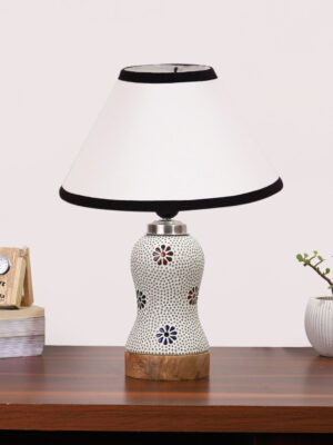 Ambika Home White & Black Cotton Mosaic Glass Table Lamp | Decorative Bedside Lamp for Bedroom, Living Room, Hall, Hotel, Café, Restaurant, Office & Study Room | E27 Compatible