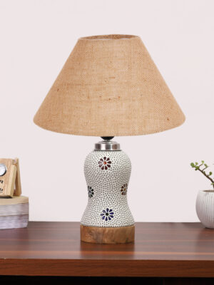 Ambika Home Beige Jute Mosaic Glass Table Lamp | Decorative Bedside Lamp for Bedroom, Living Room, Hall, Hotel, Café, Restaurant, Office & Study Room | E27 Compatible