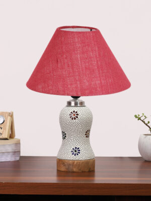 Ambika Home Pink Jute Mosaic Glass Table Lamp | Decorative Bedside Lamp for Bedroom, Living Room, Hall, Hotel, Café, Restaurant, Office & Study Room | E27 Compatible