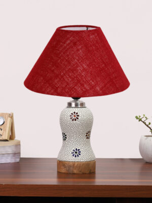 Ambika Home Maroon Jute Mosaic Glass Table Lamp | Decorative Bedside Lamp for Bedroom, Living Room, Hall, Hotel, Café, Restaurant, Office & Study Room | E27 Compatible