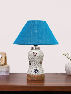 Ambika Home Turquoise Jute Mosaic Glass Table Lamp | Decorative Bedside Lamp for Bedroom, Living Room, Hall, Hotel, Café, Restaurant, Office & Study Room | E27 Compatible