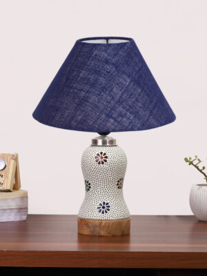 Ambika Home Blue Jute Mosaic Glass Table Lamp | Decorative Bedside Lamp for Bedroom, Living Room, Hall, Hotel, Café, Restaurant, Office & Study Room | E27 Compatible
