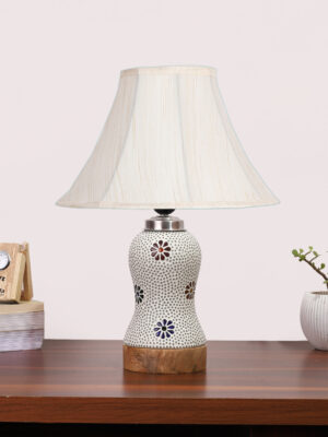 Ambika Home off-white Cotton Mosaic Glass Table Lamp | Decorative Bedside Lamp for Bedroom, Living Room, Hall, Hotel, Café, Restaurant, Office & Study Room | E27 Compatible