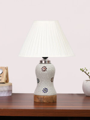 Ambika Home off-white Cotton Mosaic Glass Table Lamp | Decorative Bedside Lamp for Bedroom, Living Room, Hall, Hotel, Café, Restaurant, Office & Study Room | E27 Compatible