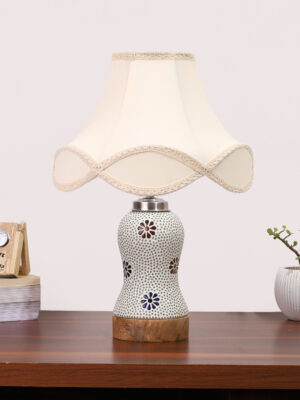 Ambika Home off-white Cotton Mosaic Glass Table Lamp | Decorative Bedside Lamp for Bedroom, Living Room, Hall, Hotel, Café, Restaurant, Office & Study Room | E27 Compatible