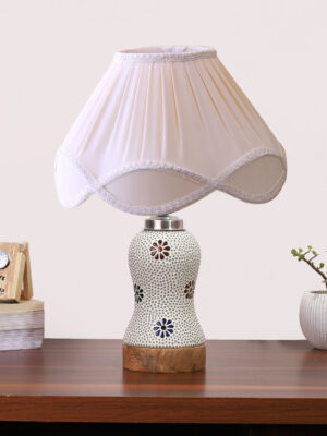 Ambika Home off-white Cotton Mosaic Glass Table Lamp | Decorative Bedside Lamp for Bedroom, Living Room, Hall, Hotel, Café, Restaurant, Office & Study Room | E27 Compatible