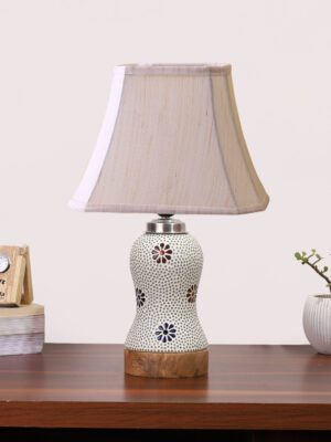 Ambika Home off-white Jute Mosaic Glass Table Lamp | Decorative Bedside Lamp for Bedroom, Living Room, Hall, Hotel, Café, Restaurant, Office & Study Room | E27 Compatible