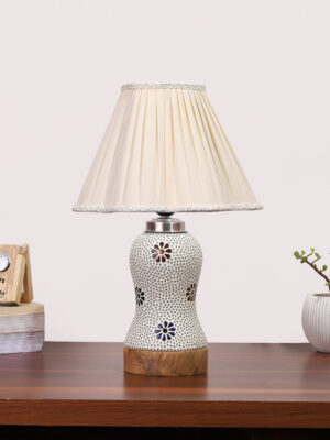 Ambika Home off-white Cotton Mosaic Glass Table Lamp | Decorative Bedside Lamp for Bedroom, Living Room, Hall, Hotel, Café, Restaurant, Office & Study Room | E27 Compatible