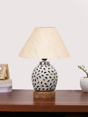 Ambika Home off-white Cotton Mosaic Glass Table Lamp | Decorative Bedside Lamp for Bedroom, Living Room, Hall, Hotel, Café, Restaurant, Office & Study Room | E27 Compatible
