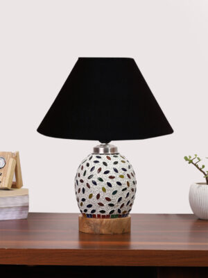 Ambika Home Black Cotton Mosaic Glass Table Lamp | Decorative Bedside Lamp for Bedroom, Living Room, Hall, Hotel, Café, Restaurant, Office & Study Room | E27 Compatible